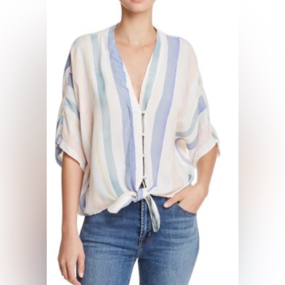 Rails Thea Striped Front Tie Top, Size Large - image 1